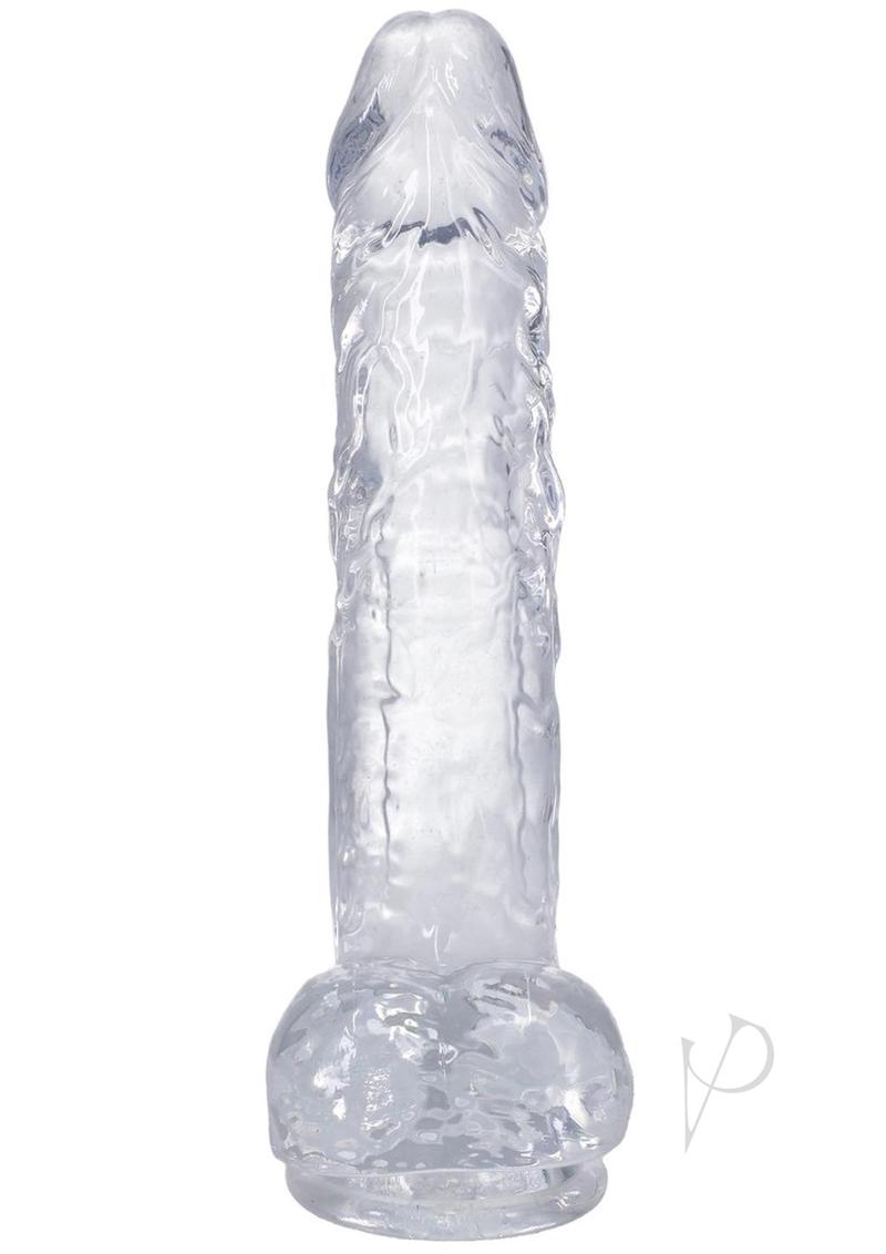 In a Bag Really Big Dick Dildo 10 Inch Clear - transparent, realistic lifelike dildo with defined head and sculpted veins.