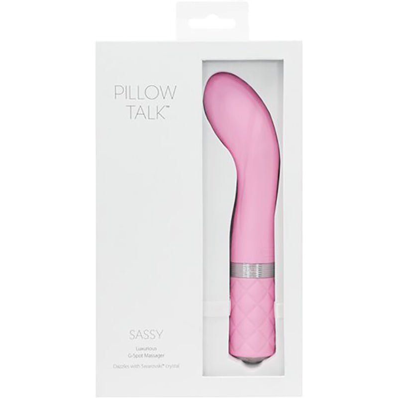 Pillow Talk Sassy G Spot Vibrator Pink in elegant packaging showcasing its design and features.