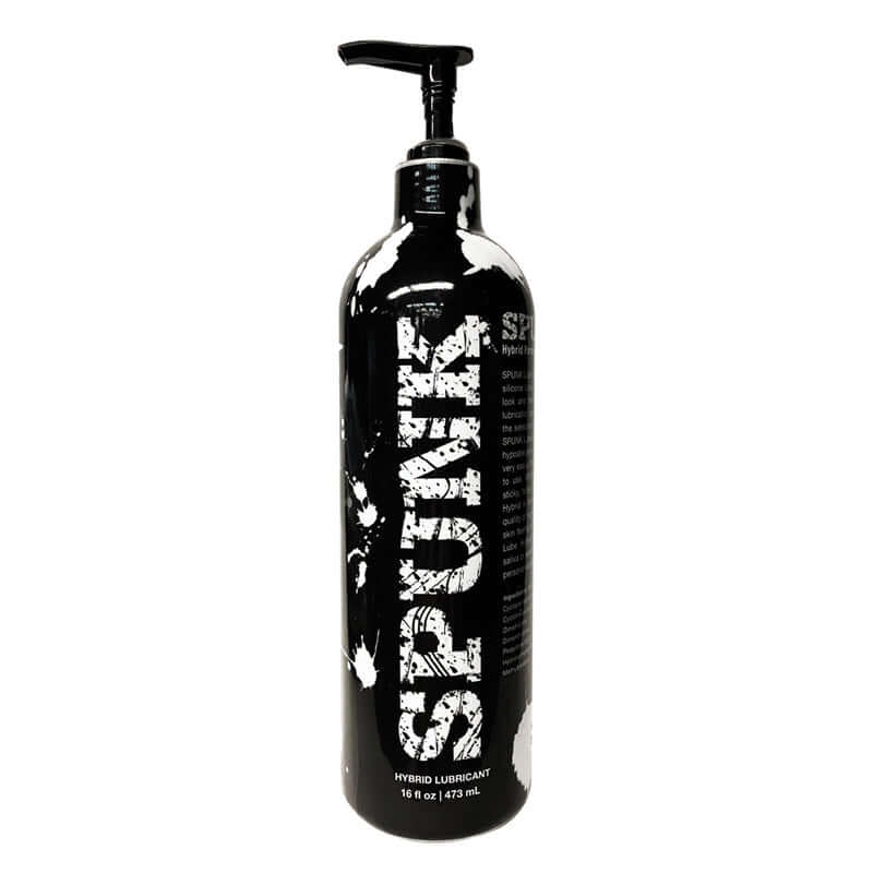 Spunk Lube Hybrid 16 oz personal lubricant bottle with pump and creamy white texture.