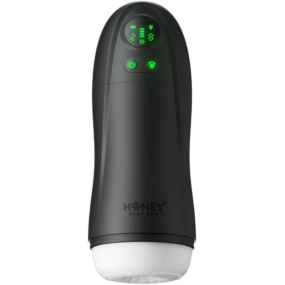 Honey Play Box Kai Pro Male Masturbator Black with app control and LED indicators.