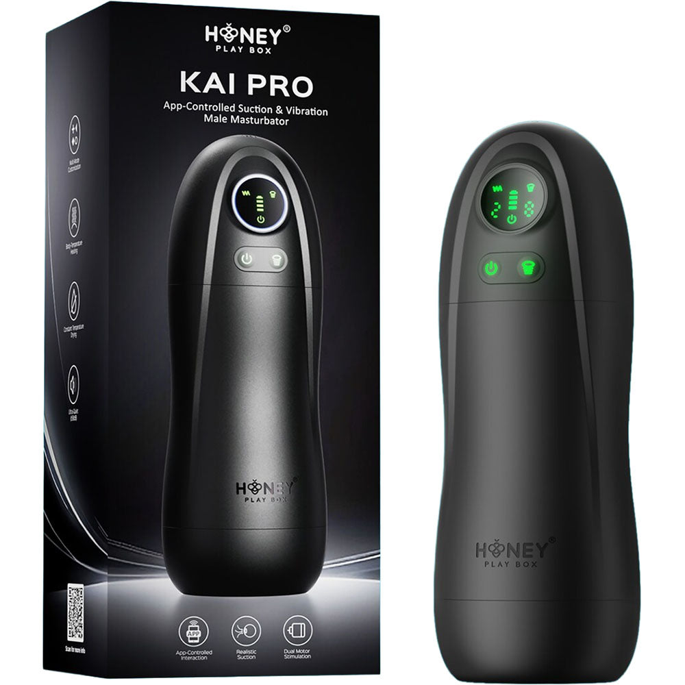 Honey Play Box Kai Pro Male Masturbator Black - App-controlled suction and vibration device for enhanced pleasure