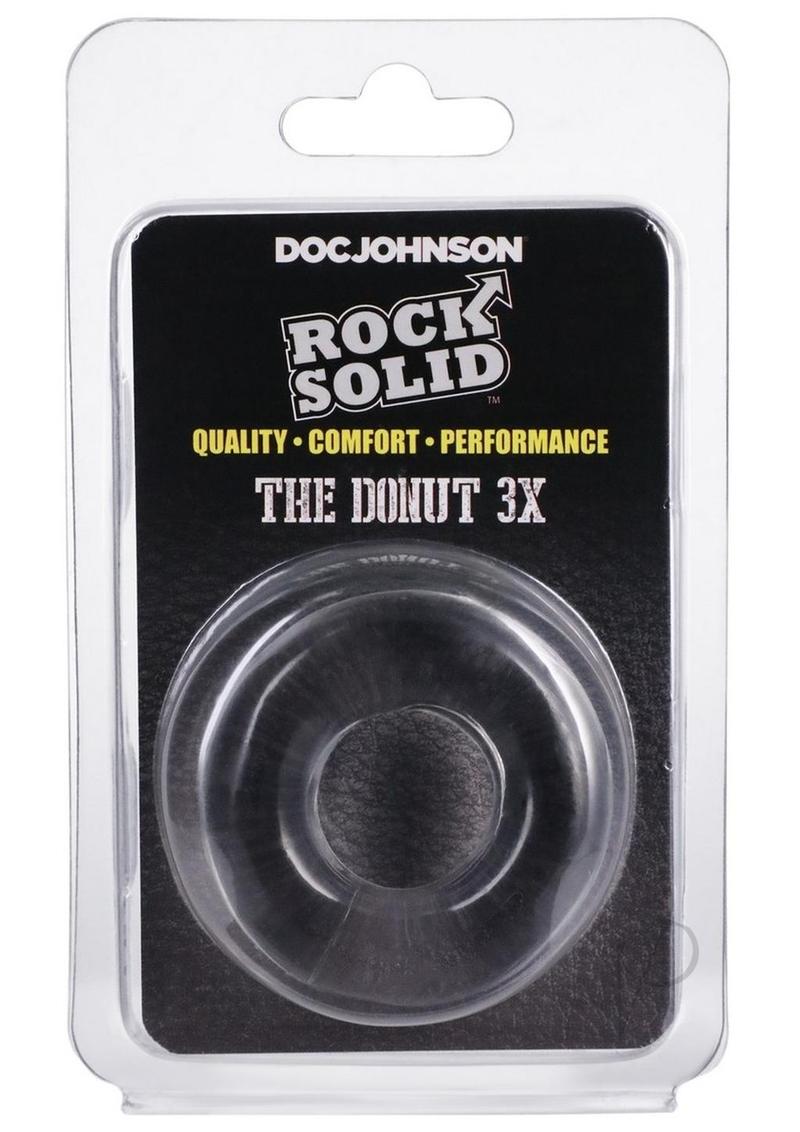 Rock Solid The 3X Donut Cock Ring Clear in packaging, designed for enhanced erections and comfort.