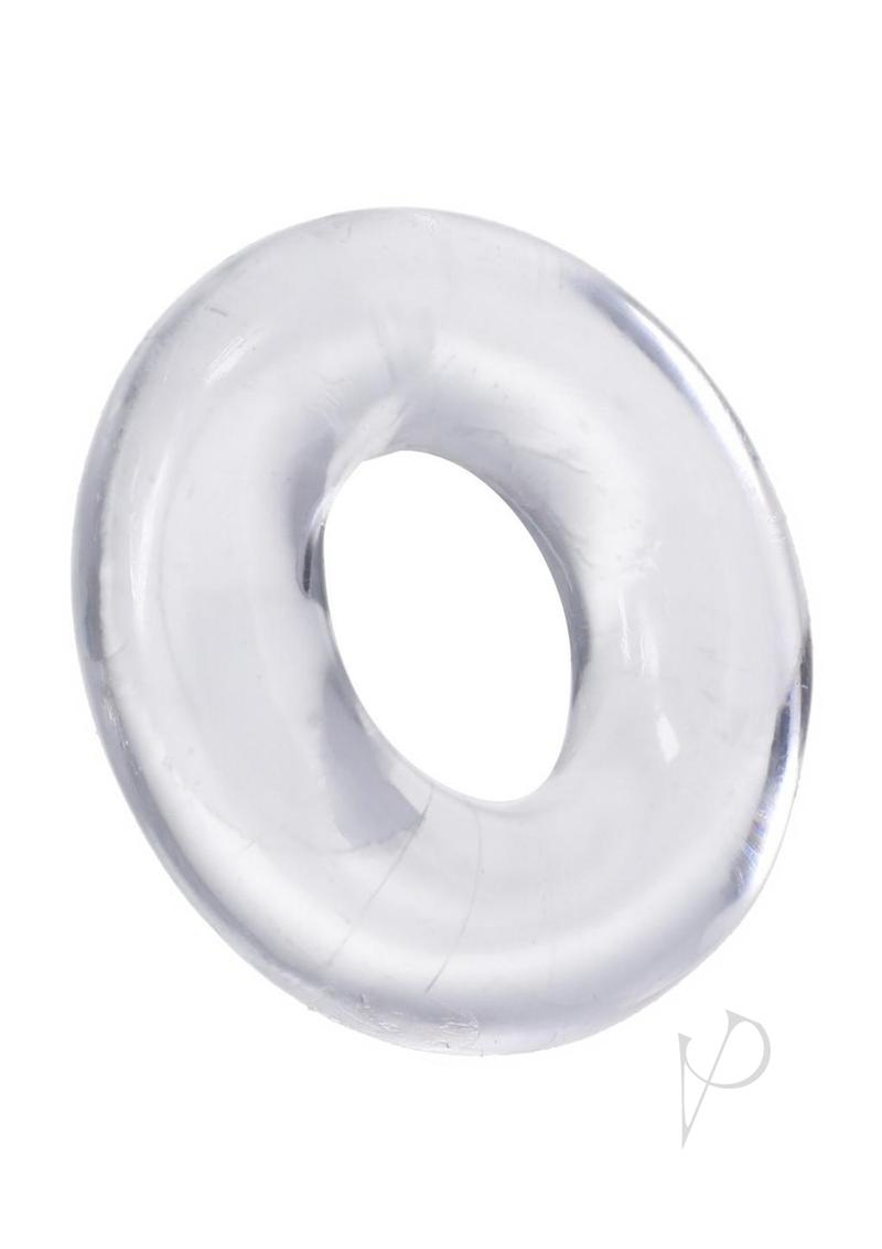Rock Solid The 3X Donut Cock Ring Clear – a transparent, stretchy C-ring for enhanced erection performance.