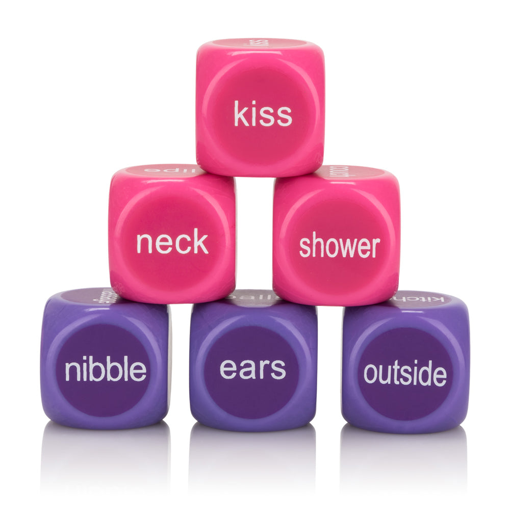 Utopia Naughty Party Dice in vibrant colors showing playful actions for couples' intimate moments.