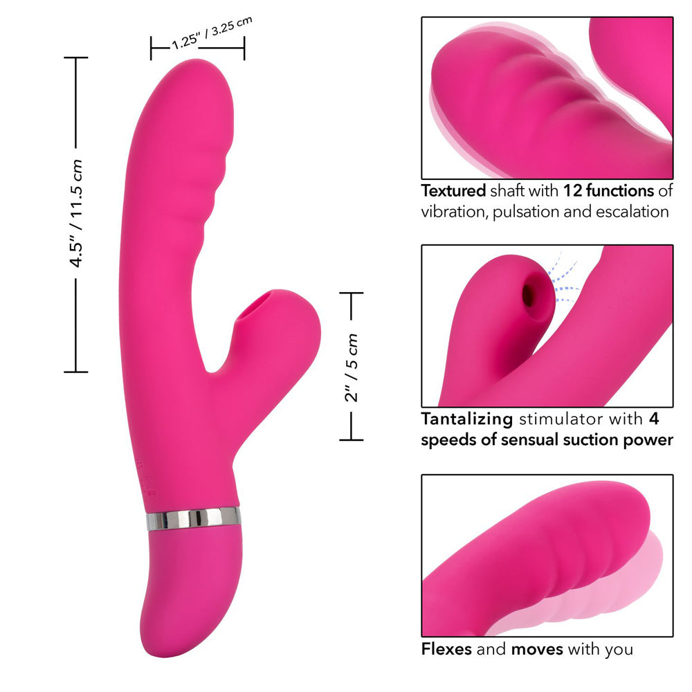 Foreplay Frenzy Pucker Suction Rabbit Vibrator with textured shaft and dual motors for stimulation.