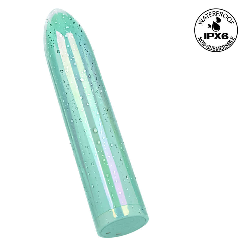 Aura Standard Bullet Vibrator in sleek waterproof design, shown with water droplets for added appeal.