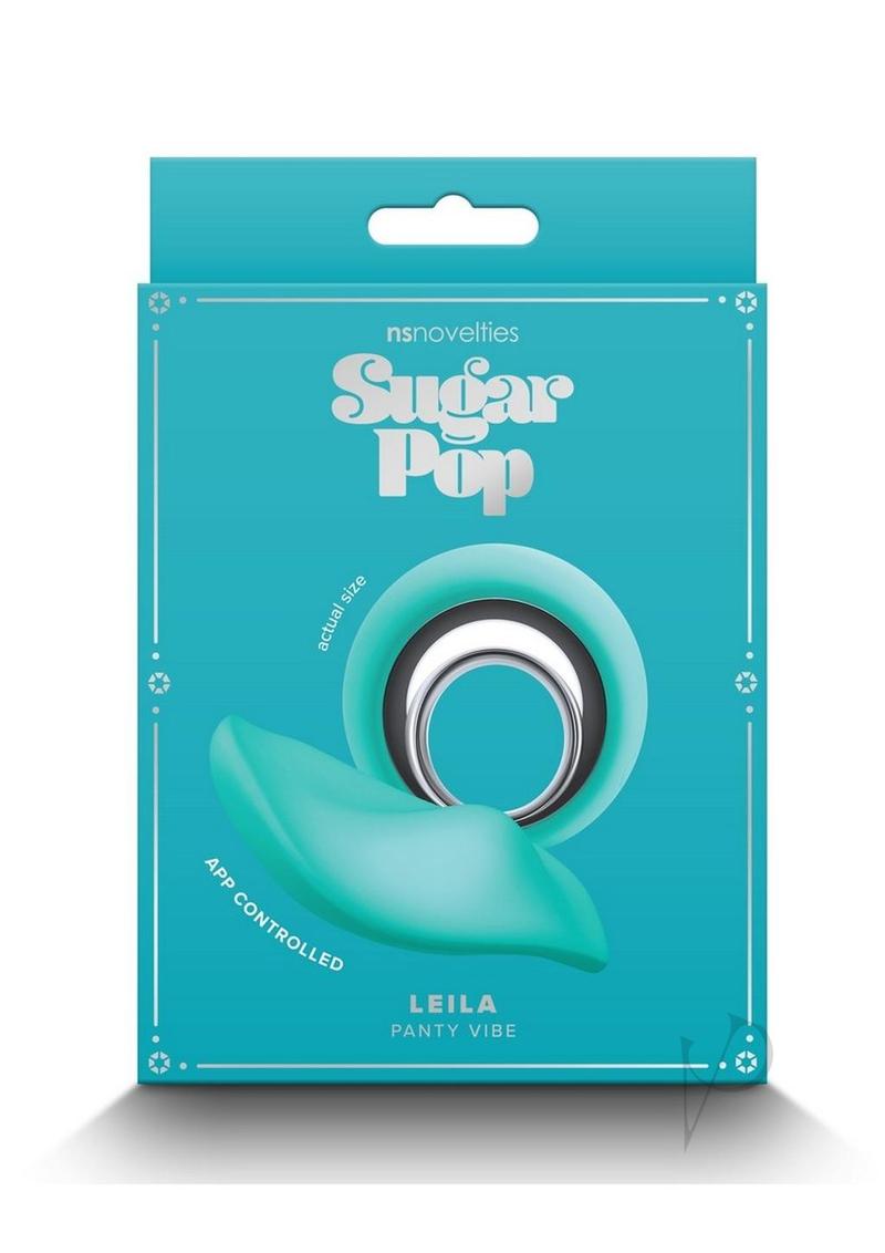 Sugar Pop Leila Rechargeable Silicone Panty Vibe Teal packaging with app-controlled feature in teal color.