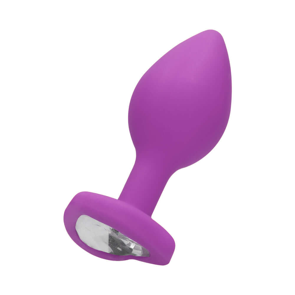 Flexible Silicone Diamond Heart Butt Plug Purple Regular with a smooth silicone finish and elegant diamond base.