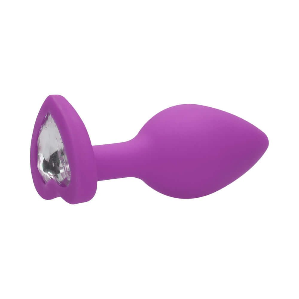 Flexible Silicone Diamond Heart Butt Plug Purple Regular, designed for comfort and stimulation.