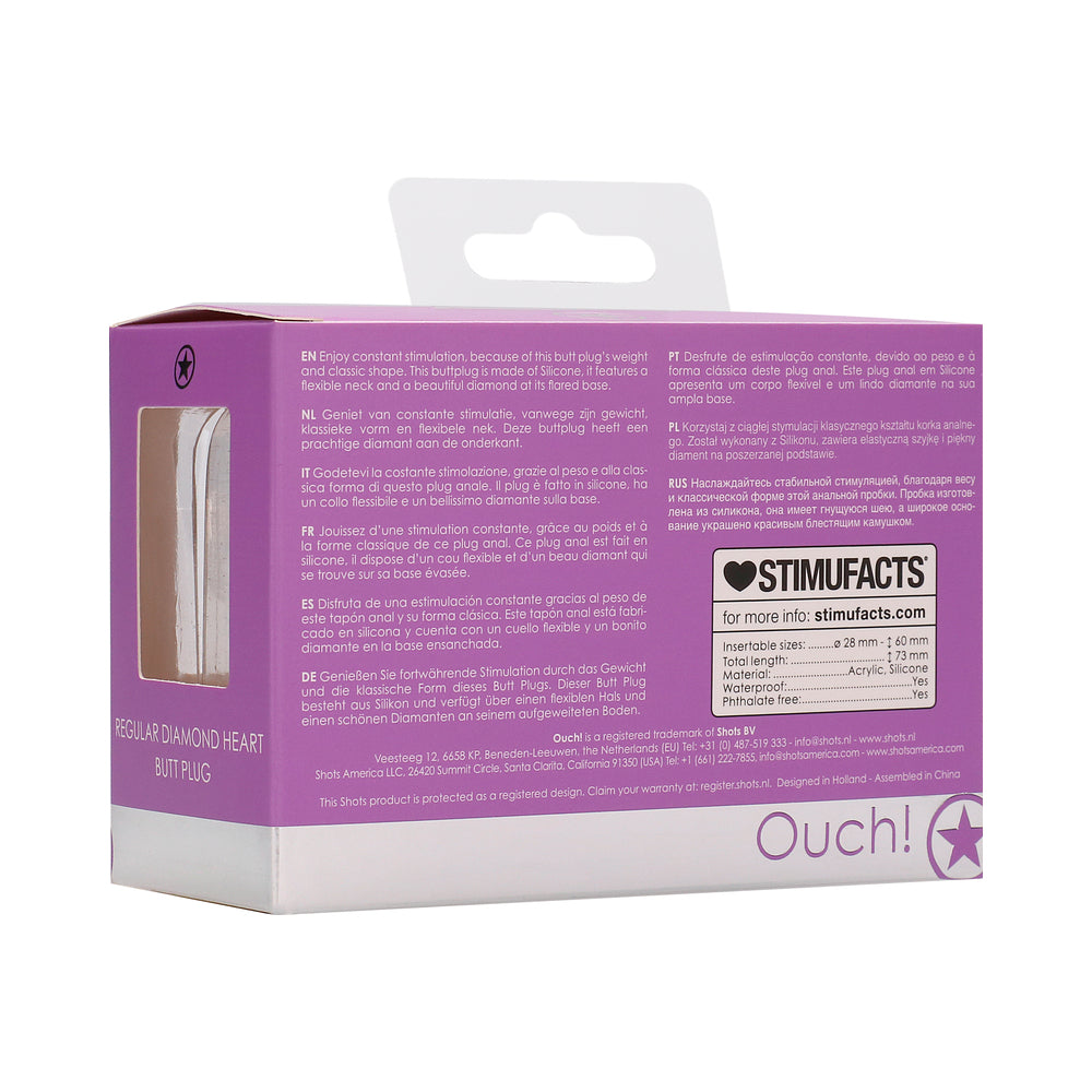 Ouch! Flexible Silicone Diamond Heart Butt Plug Purple Regular