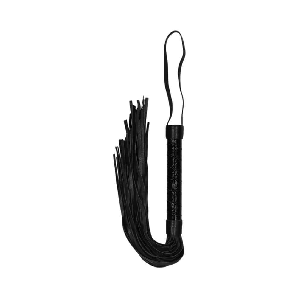 Ouch Luxury Diamond-Patterned Whip Flogger Black with faux leather design and stylish handle.