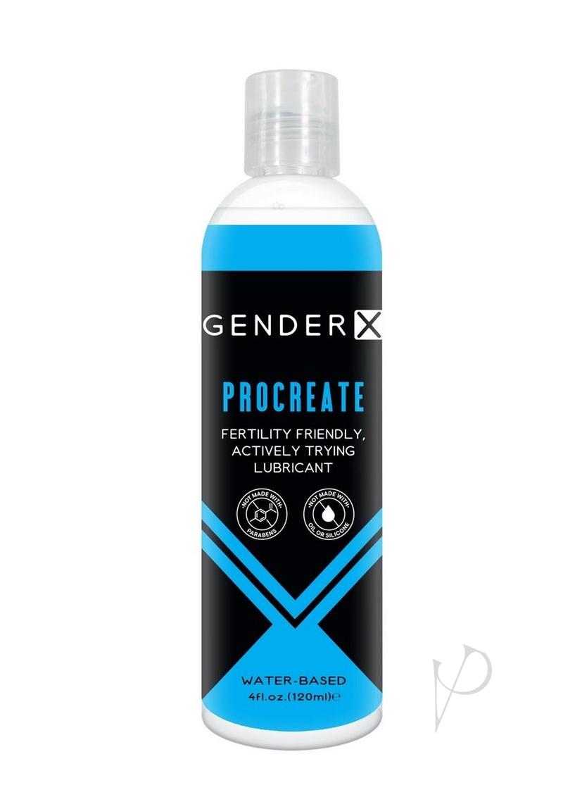 Gender X Procreate Water Based Lubricant 4 oz bottle for fertility-friendly intimate use.