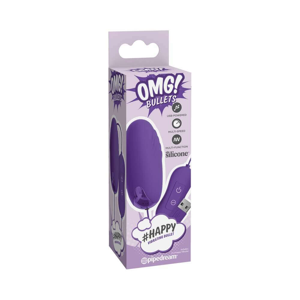 OMG! Bullets #Happy USB-Powered Silicone Vibrating Bullet Purple
