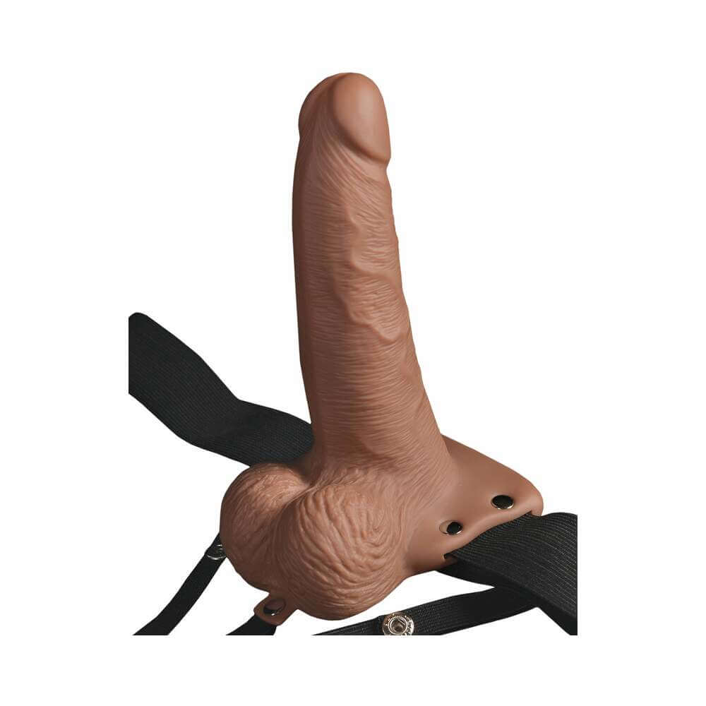 Fetish Fantasy Series Rechargeable Vibrating 6 inches Hollow Strap-On With Balls Tan/Black