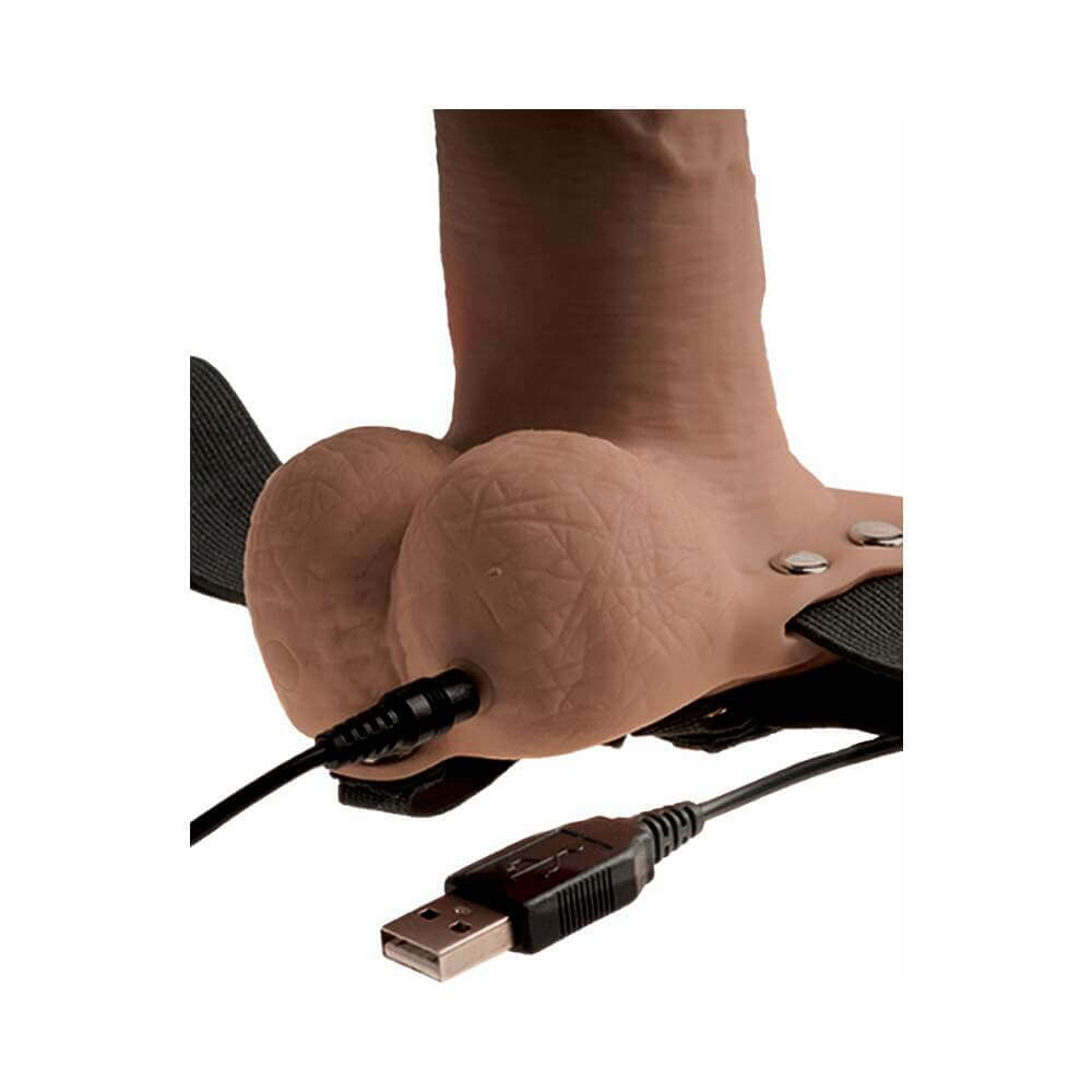 Fetish Fantasy Series Rechargeable Vibrating 6 inches Hollow Strap-On With Balls Tan/Black