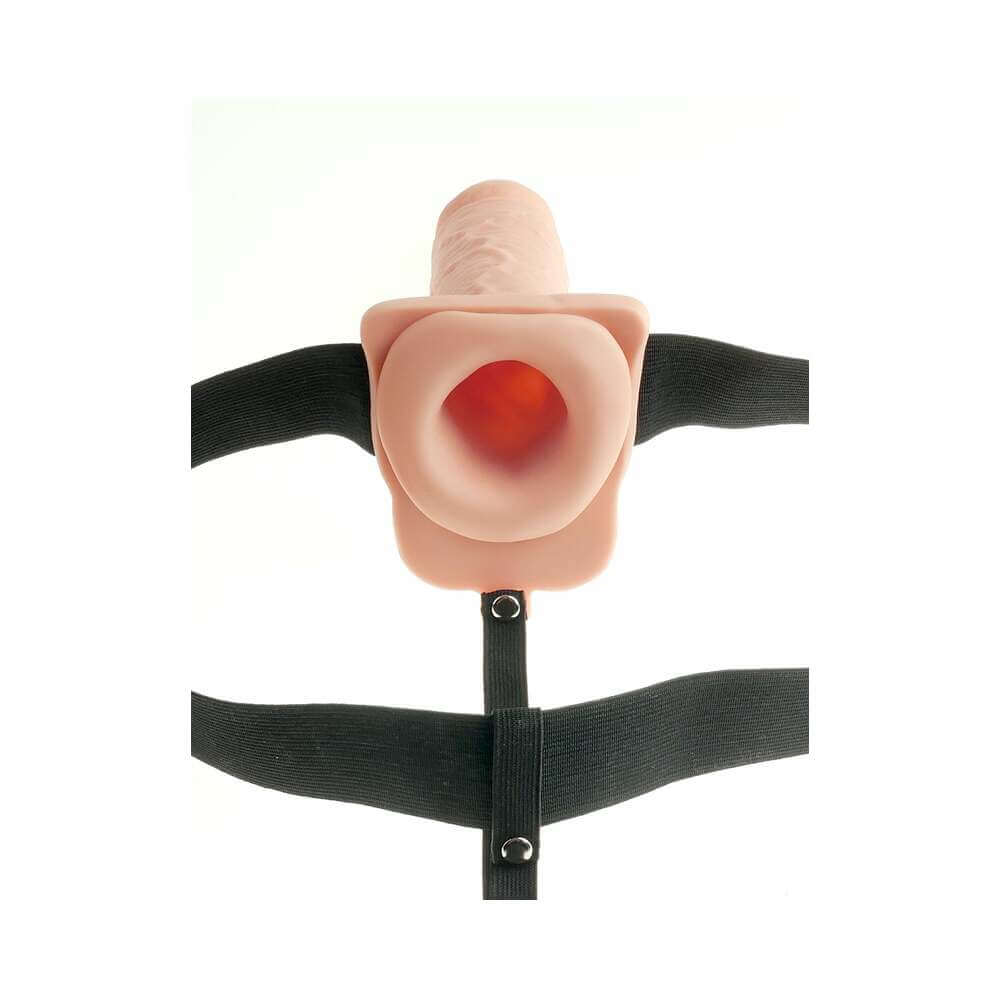 Fetish Fantasy Series Rechargeable Vibrating 7 inches Hollow Strap-On With Balls Beige/Black