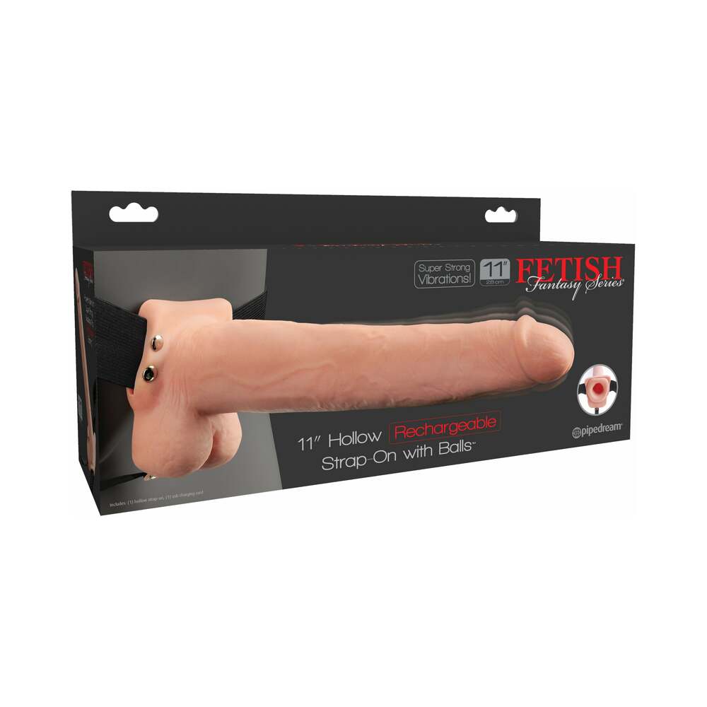 Fetish Fantasy Series Vibrating 11 inches Hollow Strap-On with Balls Beige/Black