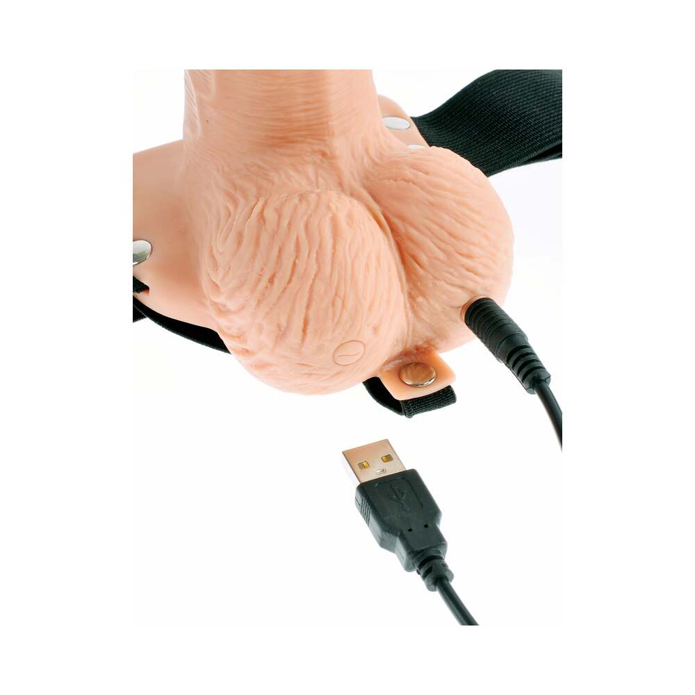 Fetish Fantasy Series Vibrating 6 inches Hollow Strap-On With Balls Beige/Black