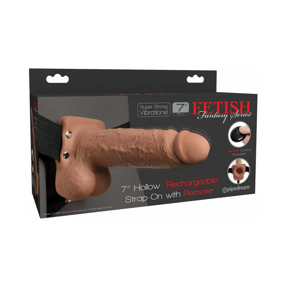 Fetish Fantasy Series Vibrating 7 inches Hollow Strap-On With Balls Tan/Black