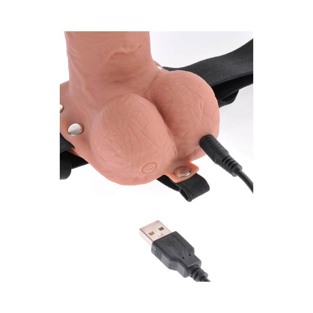 Fetish Fantasy Series Vibrating 7 inches Hollow Strap-On With Balls Tan/Black