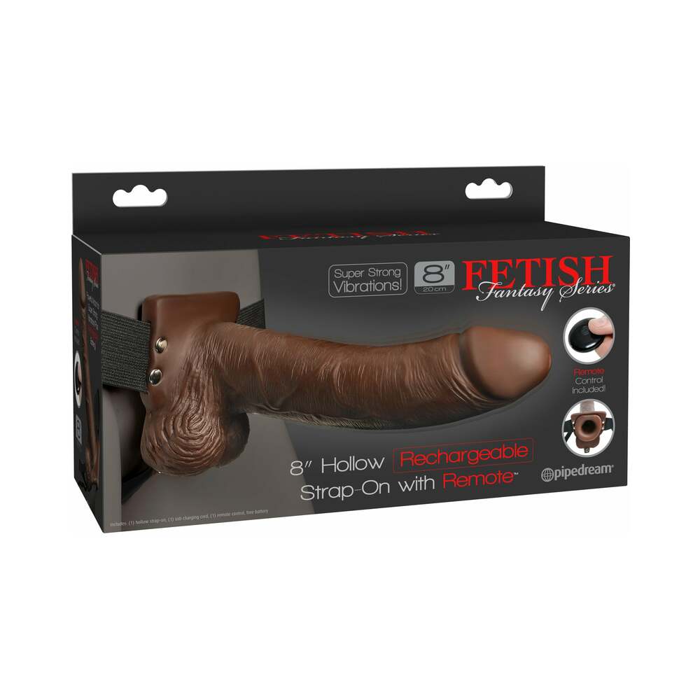 Fetish Fantasy Series Vibrating 8 inches Hollow Strap-On With Balls Brown/Black