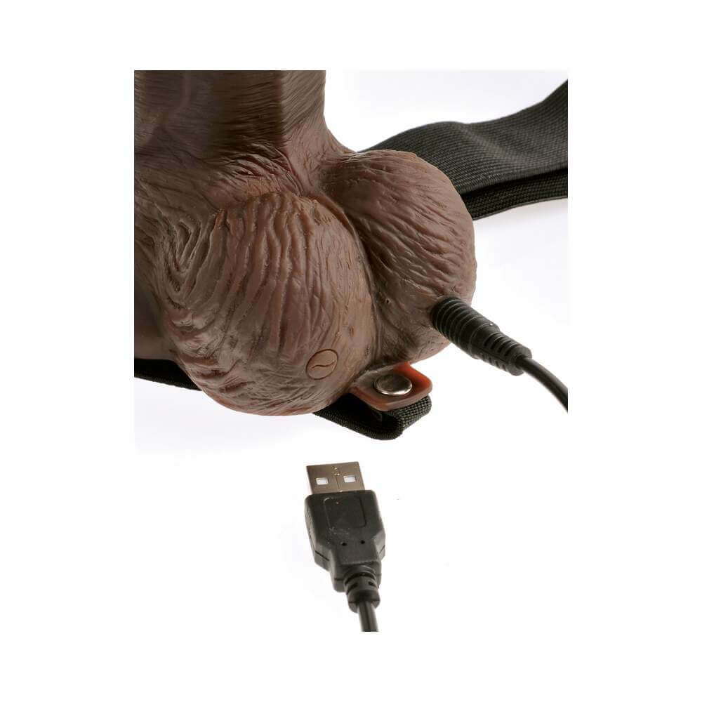 Fetish Fantasy Series Vibrating 8 inches Hollow Strap-On With Balls Brown/Black