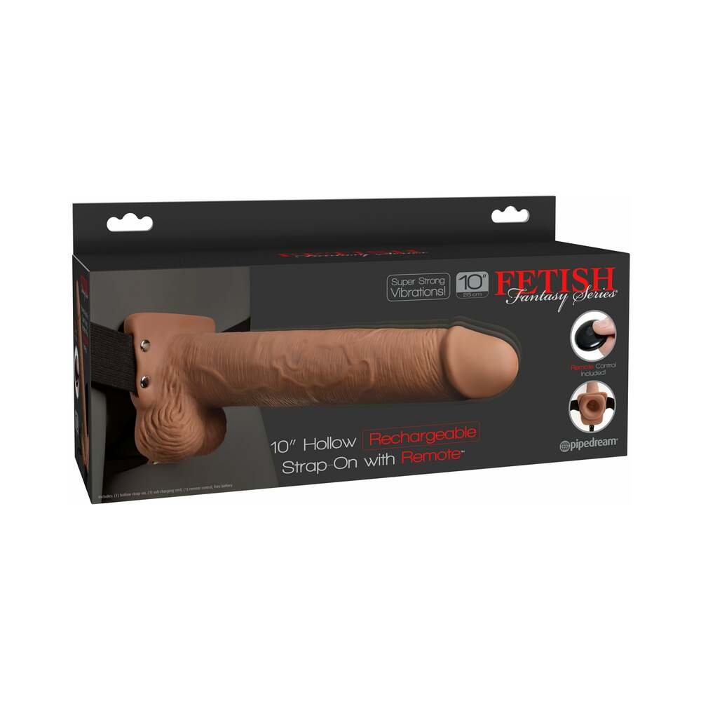 Fetish Fantasy Series Vibrating 10 inches Hollow Strap-On With Balls Tan/Black