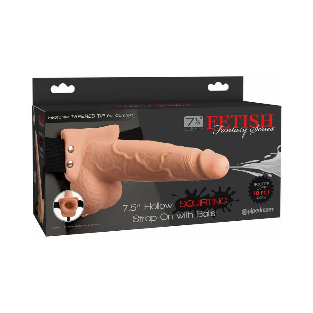 Fetish Fantasy Series 7.5 inches Hollow Squirting Strap-On With Balls Beige/Black