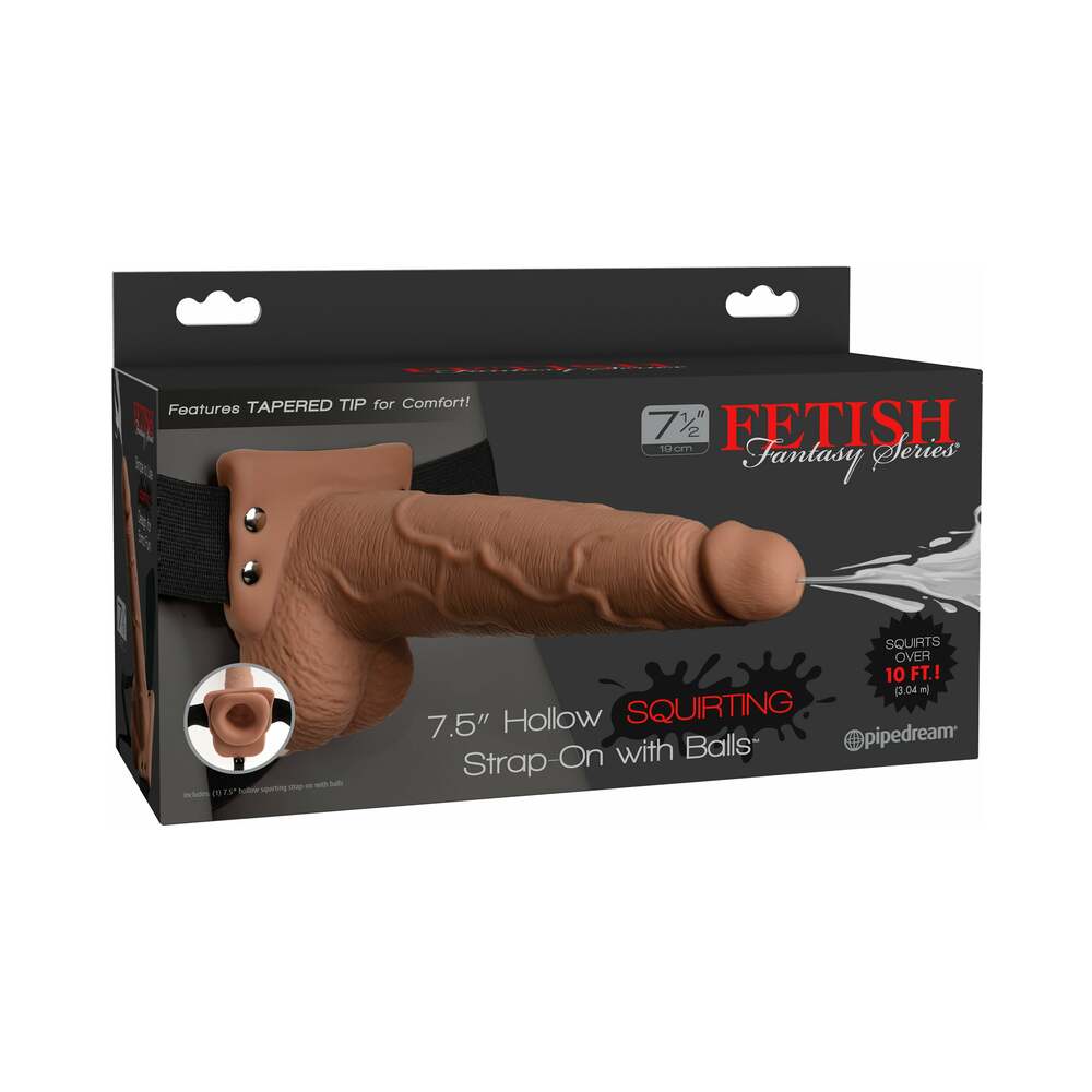 Fetish Fantasy Series 7.5 in. Hollow Squirting Strap-On With Balls Tan/Black