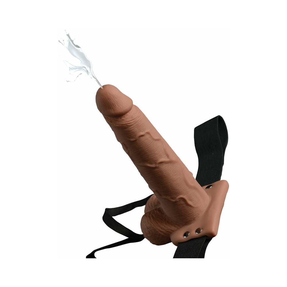 Fetish Fantasy Series 7.5 in. Hollow Squirting Strap-On With Balls Tan/Black