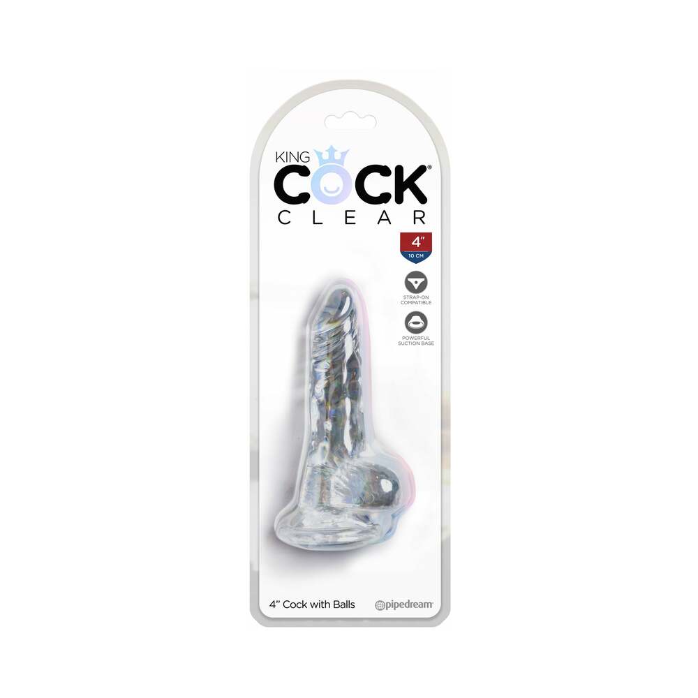 King Cock Clear 4 inches Cock With Balls Realistic Suction Cup Dildo