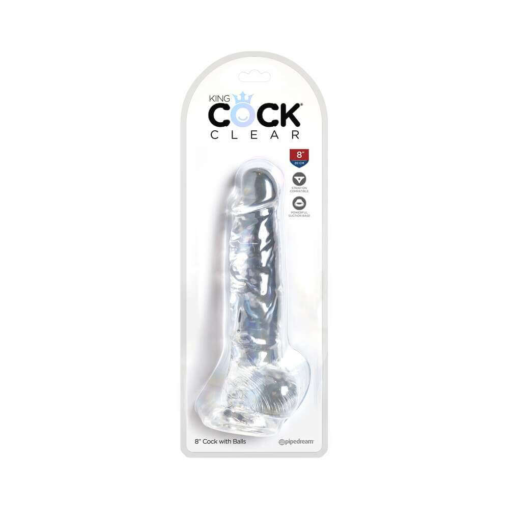 King Cock Clear 8 inches Cock With Balls Realistic Suction Cup Dildo
