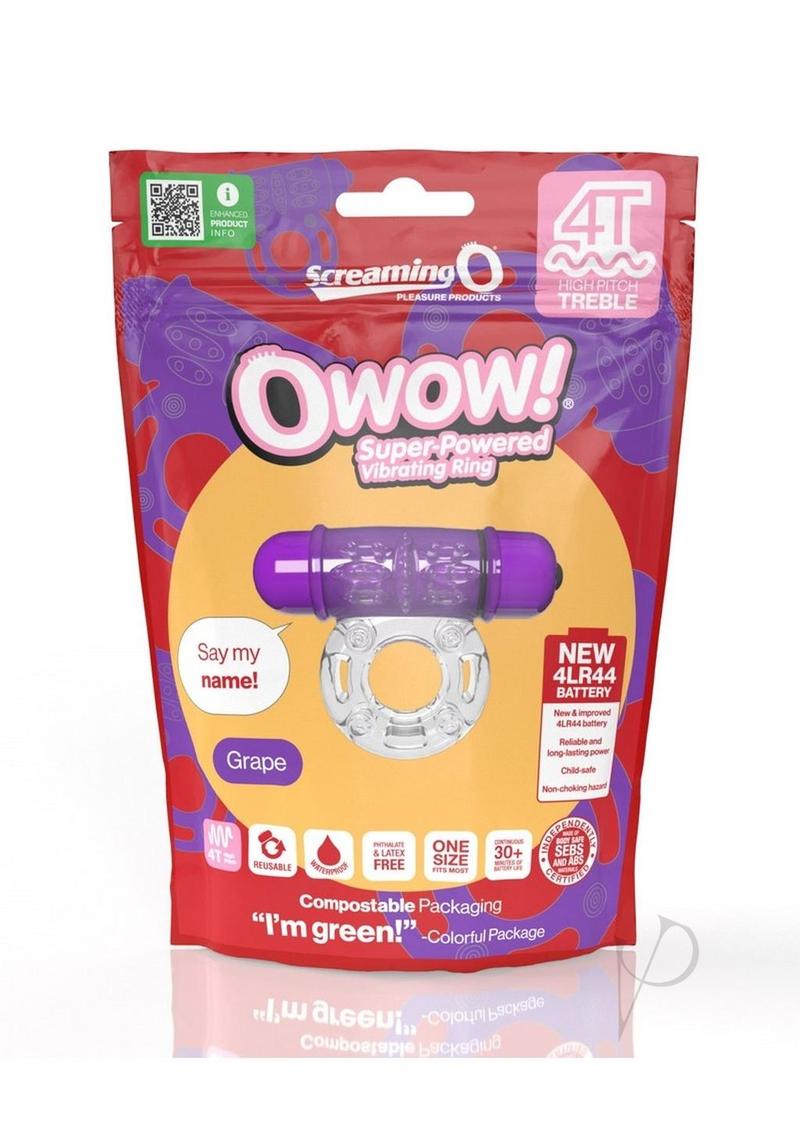 Screaming O 4T O Wow Vibrating Ring Grape packaging showcasing super-powered design for couples.