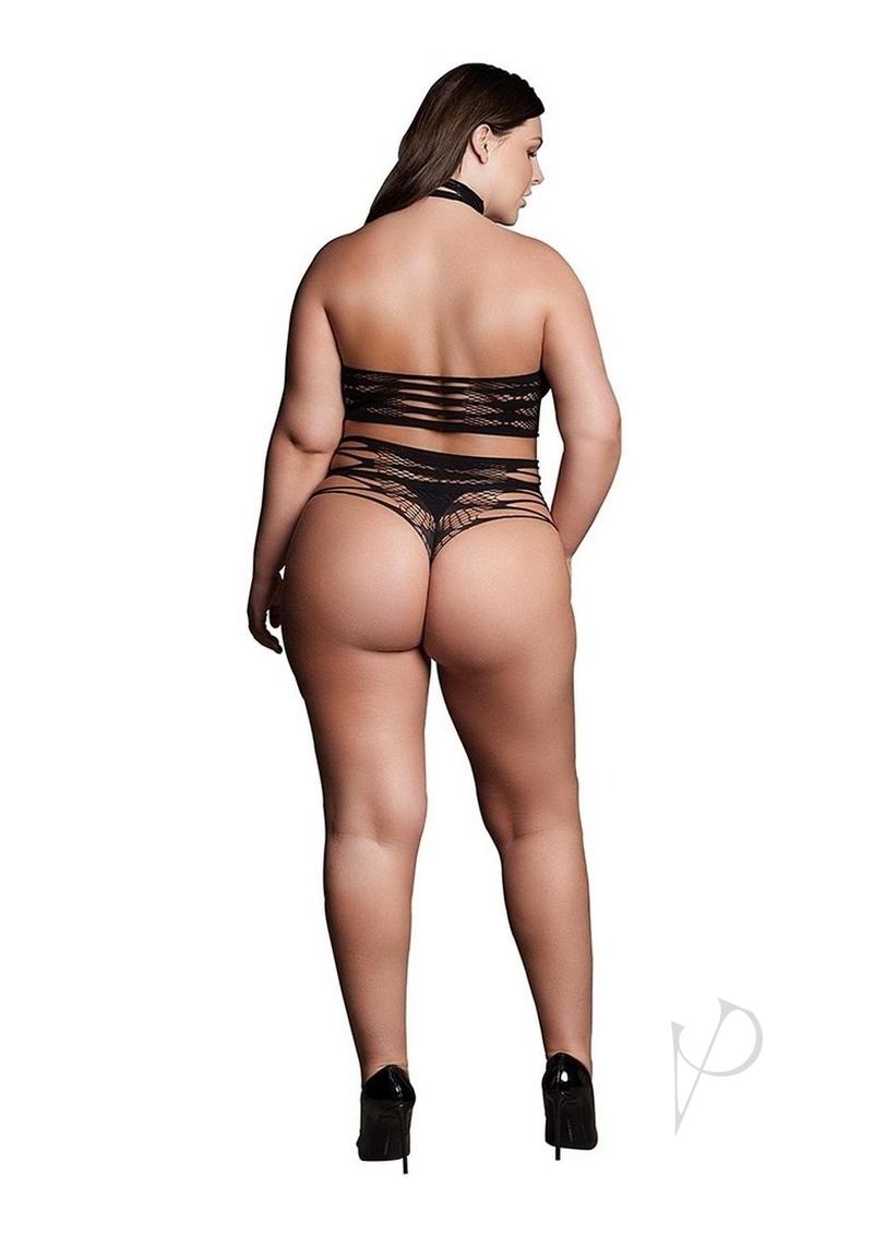 Le Desir Carpo XLVI Two Piece Lingerie Queen Black worn from the back, showcasing a bold and seductive design.
