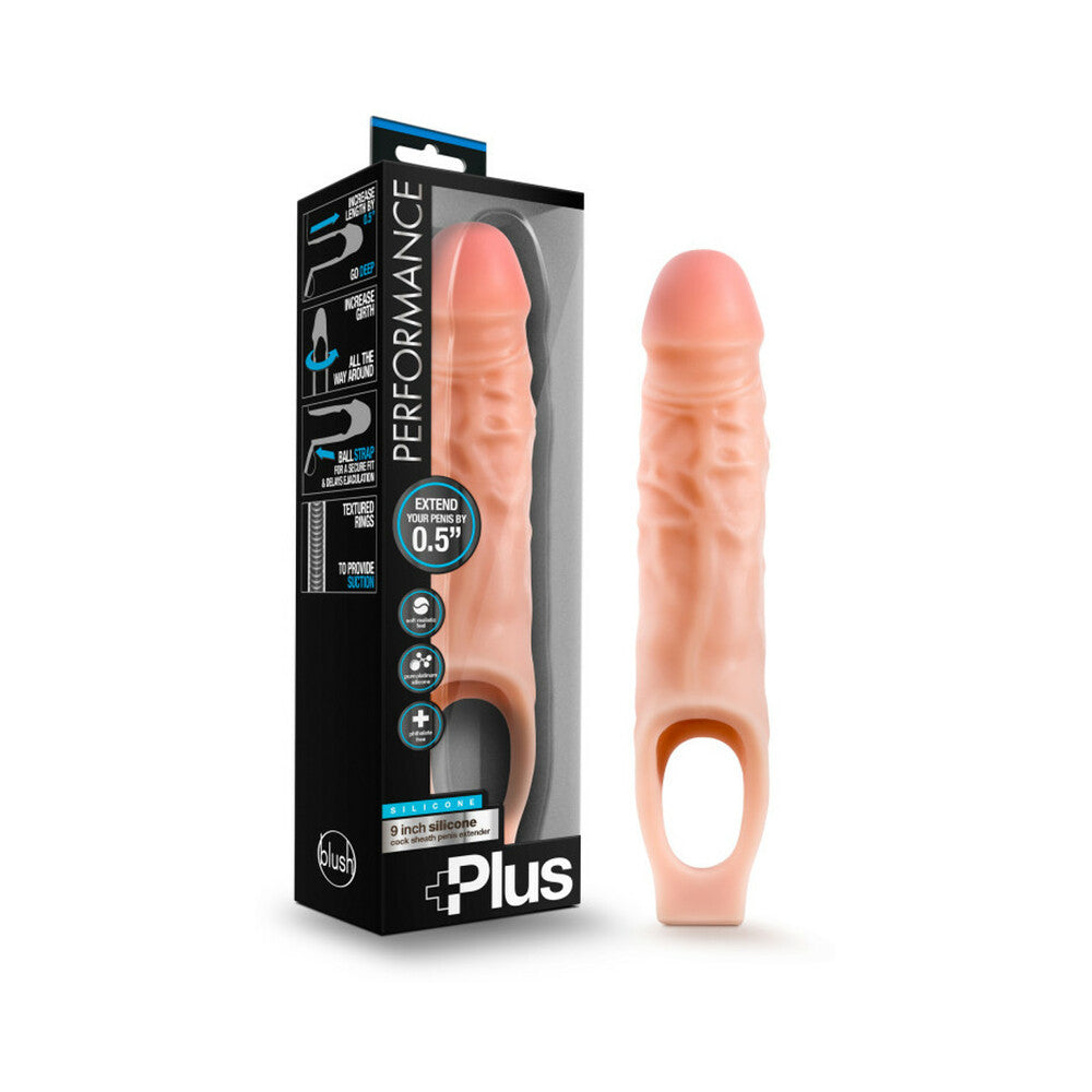 Blush Performance Plus 9 inches Silicone Cock Sheath Penis Extender Sling Beige