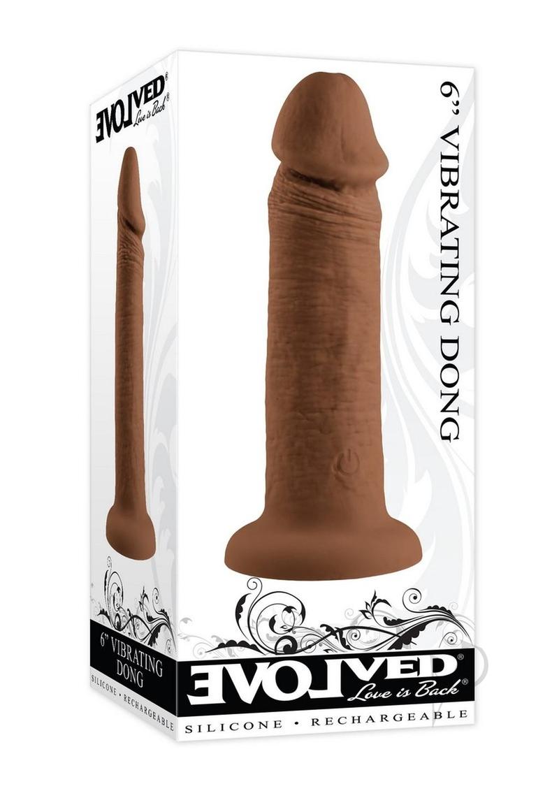 Vibrating Rechargeable Silicone Dildo 6 inch Caramel, a brown silicone dildo with suction base and realistic design.
