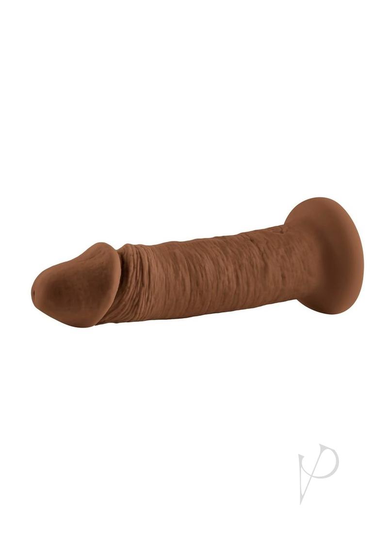 Vibrating Rechargeable Silicone Dildo 6 inch Caramel designed for lifelike realism with a suction cup base.