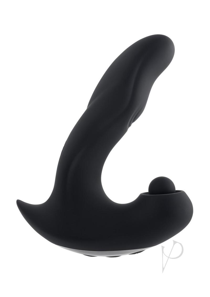 Gender X Mad Tapper Rechargeable Silicone Vibrator Black showcasing ergonomic design and textured main shaft.