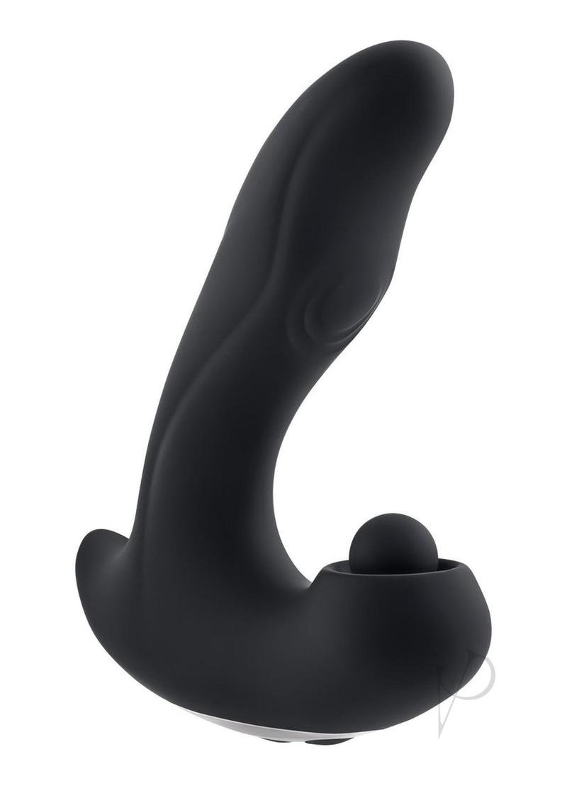 Gender X Mad Tapper Rechargeable Silicone Vibrator Black side view showcasing ergonomic design and textured shaft.