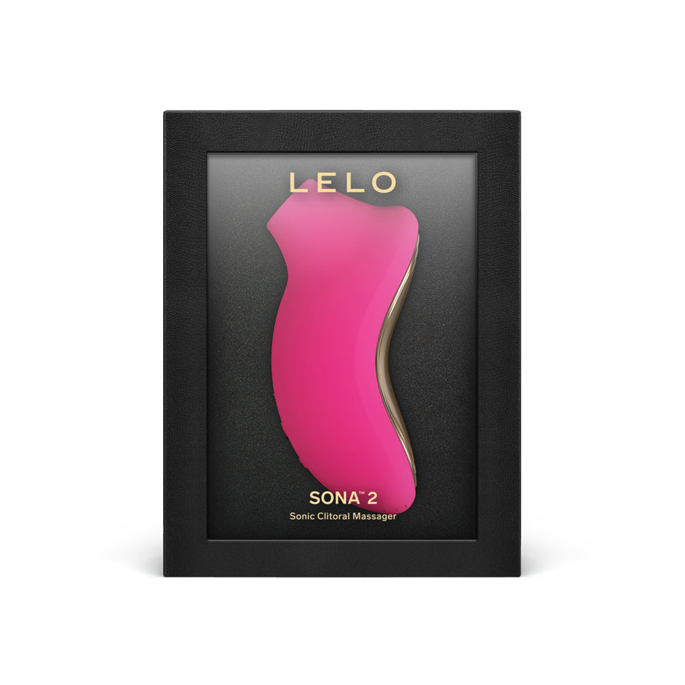 Lelo Sona 2 Cerise Sonic Clitoral Massager in sleek packaging, showcasing its design and features.