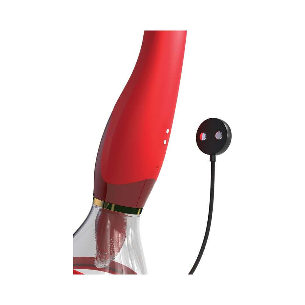 Fantasy For Her 24k Gold Luxury Edition Her Ultimate Pleasure Red personal massager close-up with charging base.