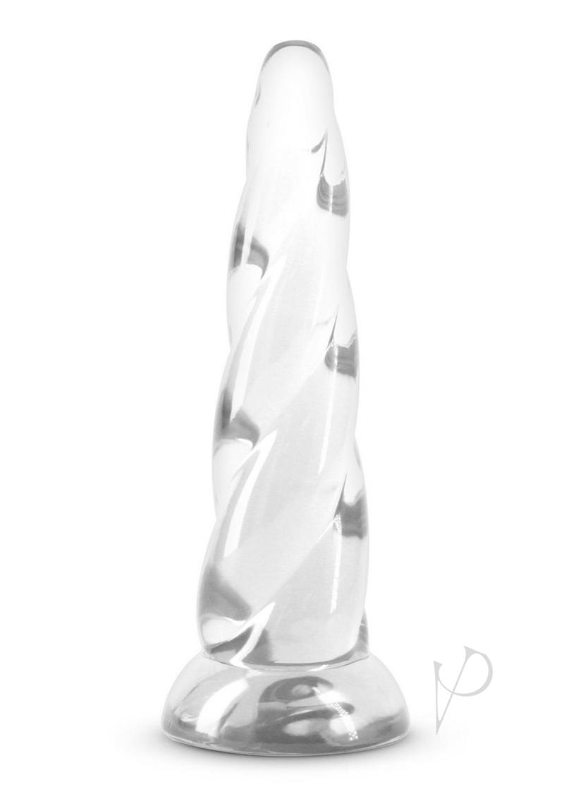 Fantasia Siren 6.81 Inch TPE Suction Cup Dildo Clear, featuring a twist design and a strong suction cup base.