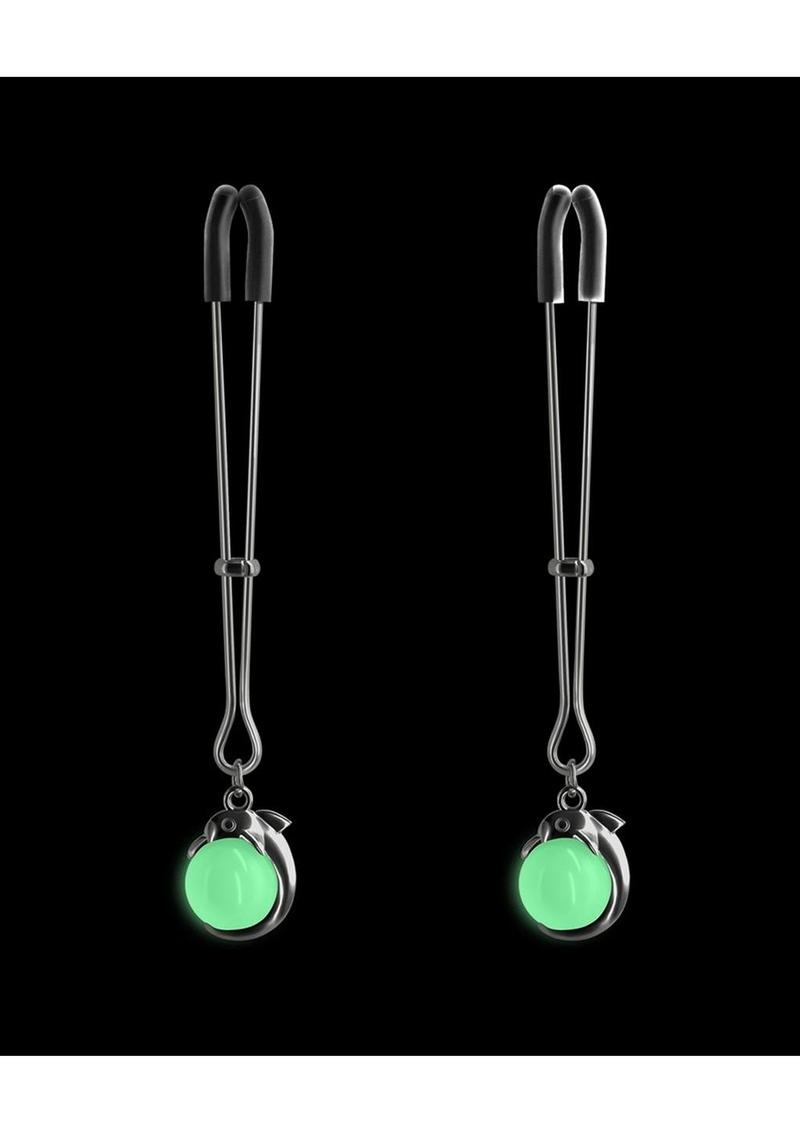 Bound Nipple Clamps G1 Iron Glow in the Dark Gray featuring glowing balls and adjustable metal clamps.
