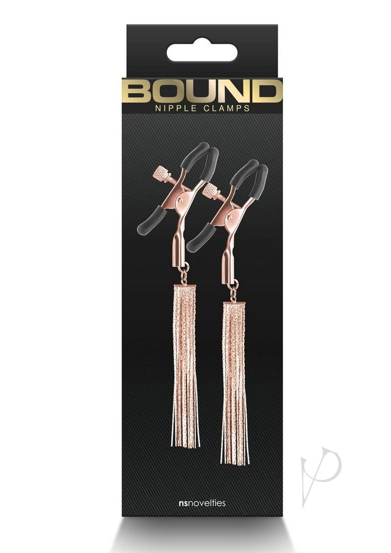 Bound Nipple Clamps D2 Rose Gold packaging featuring adjustable clamps with rose gold finish and tassels.