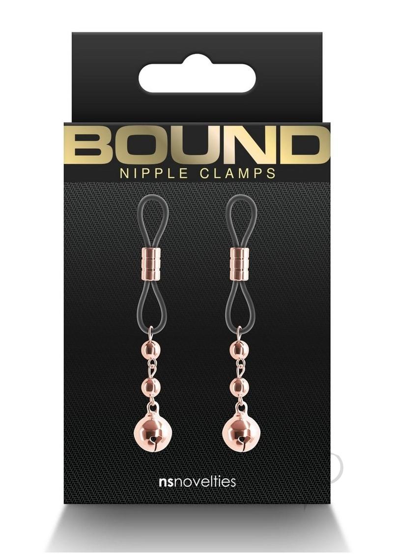 Bound Nipple Clamps D1 Rose Gold on packaging, featuring elegant design and adjustable pressure for intense sensations.