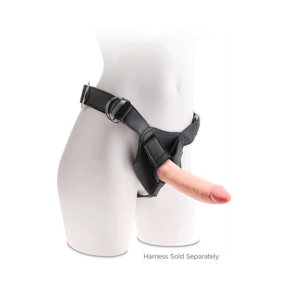 King Cock Plus 8 inch Triple Density Cock Realistic Dildo Beige displayed with harness on a mannequin.