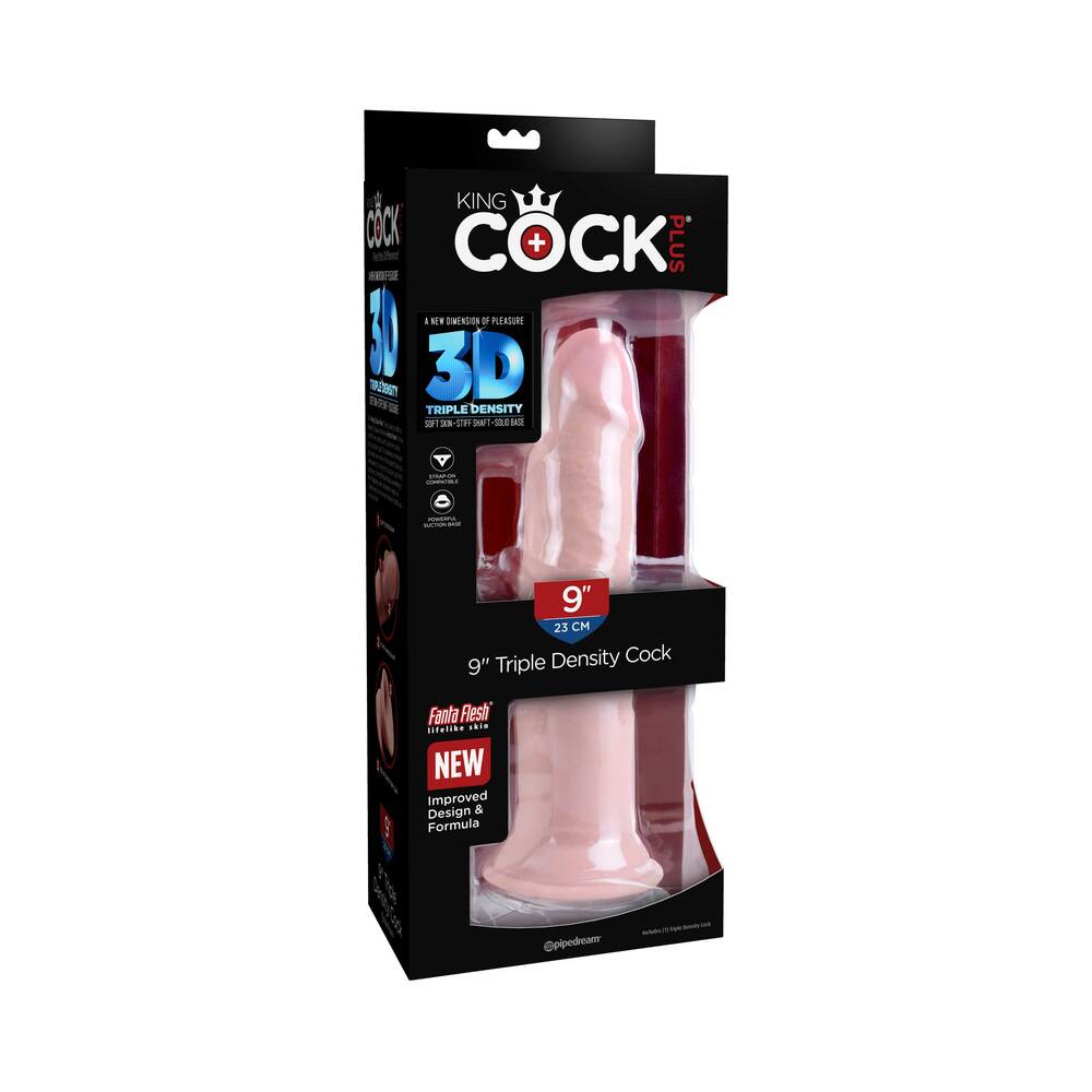 King Cock Plus 9 inches Triple Density Cock Realistic Dildo With Suction Cup Beige