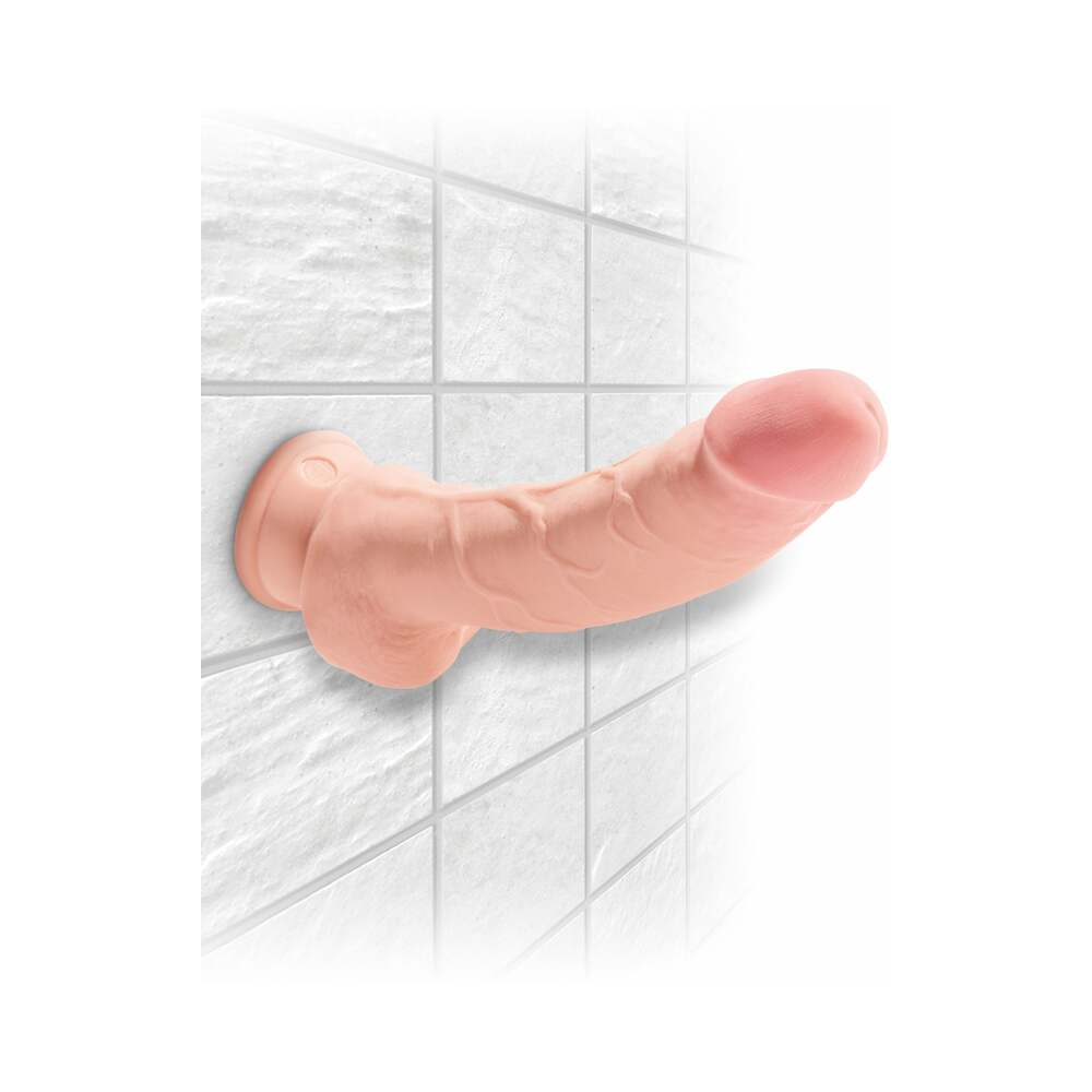 King Cock Plus 8 inches Triple Density Cock With Balls Realistic Suction Cup Dildo Beige