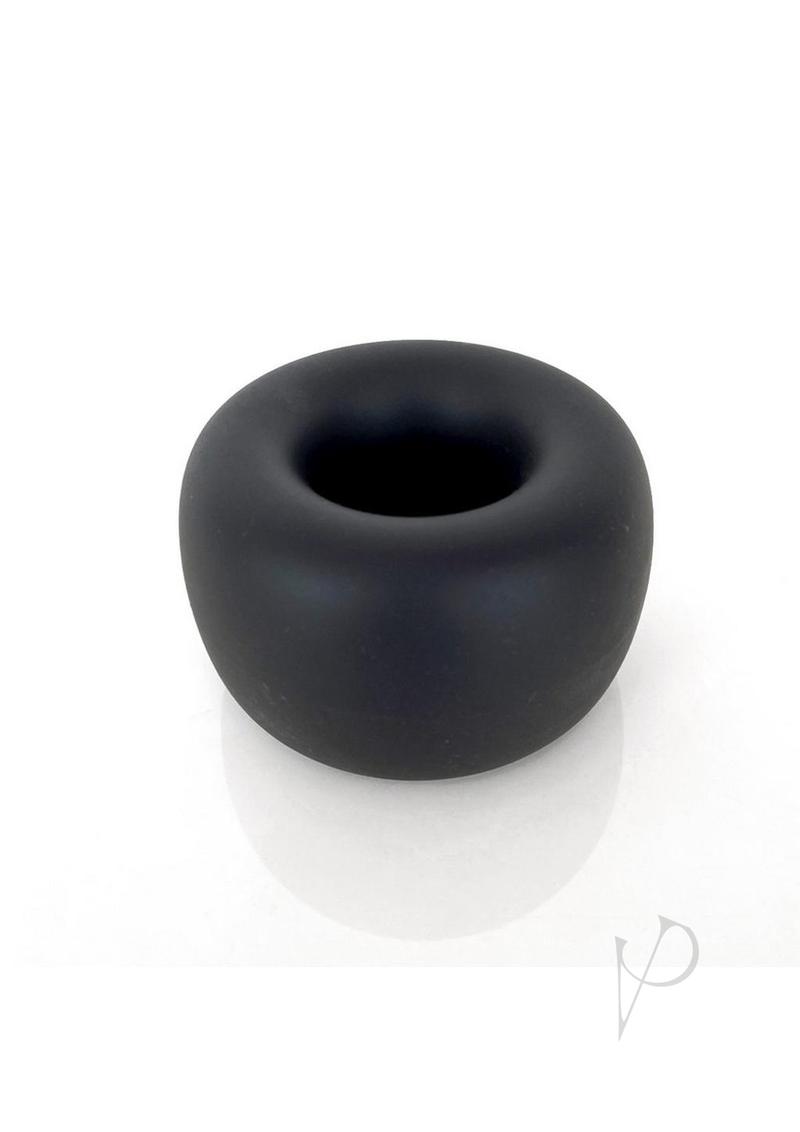 Vers Liquid Silicone Ball Stretcher Steel Motion Balls Black, snug silicone accessory for enhanced sensation.
