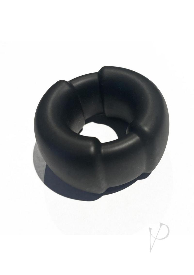 Vers Liquid Silicone Ball Stretcher Weighted Steel Black in soft black silicone for comfort and support.